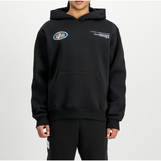 ALPHA IND. WORLD LOGO METALLIC BACKPRINT HOODY Black