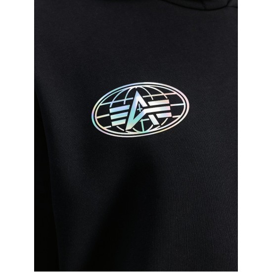 ALPHA IND. WORLD LOGO METALLIC BACKPRINT HOODY Black