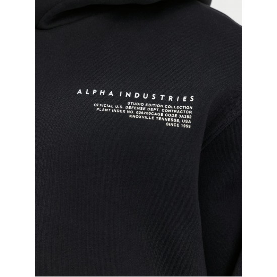 ALPHA IND. WORLD LOGO METALLIC BACKPRINT HOODY Black