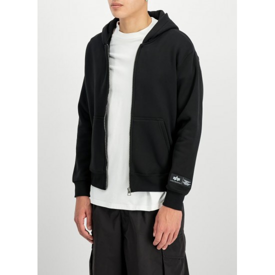 ALPHA IND. LABEL BACK PRINT ZIP HOODY Black