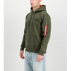 ALPHA IND. RED STRIPE HOODY Dark Green