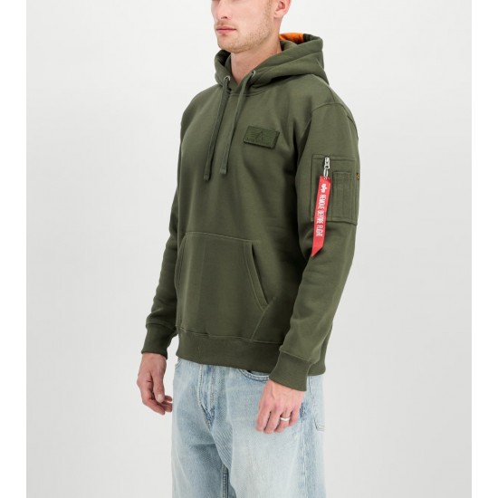 ALPHA IND. RED STRIPE HOODY Dark Green