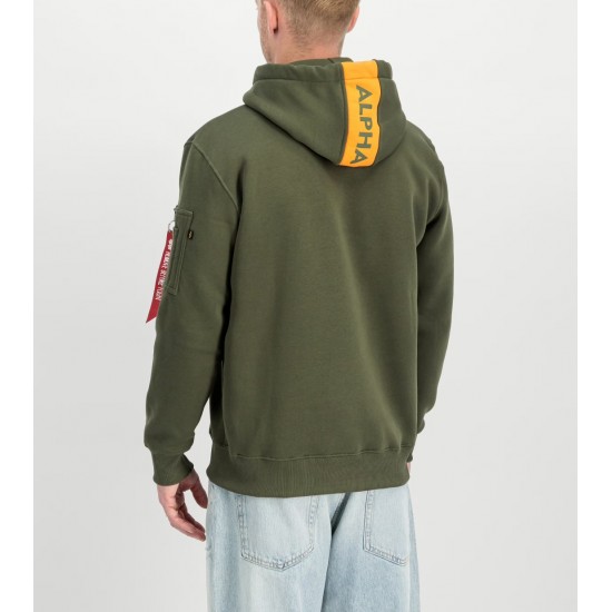 ALPHA IND. RED STRIPE HOODY Dark Green