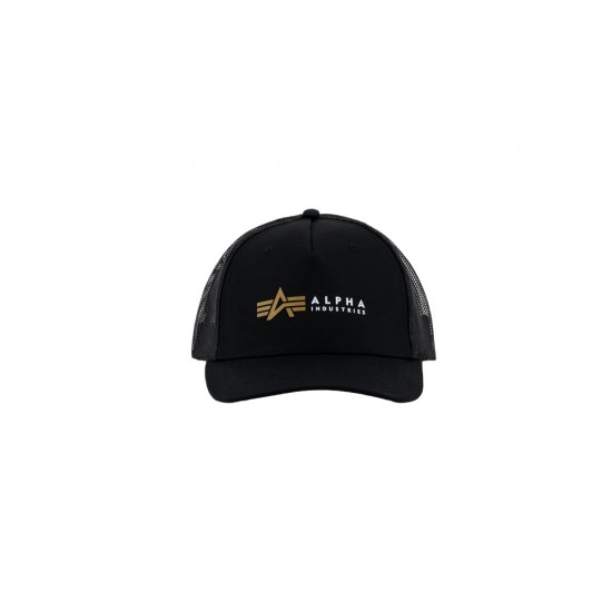 ALPHA IND. LABEL TRUCKER CAP Black